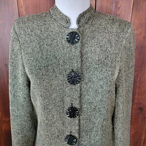 Vintage Women S Boucle Tweed Button Front Top Black Chartreuse Green Made in USA